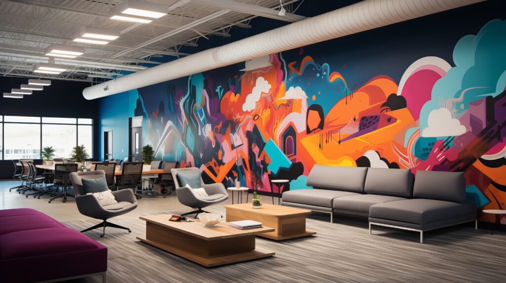 mur de couleur dans un open space réalisé par AFCB